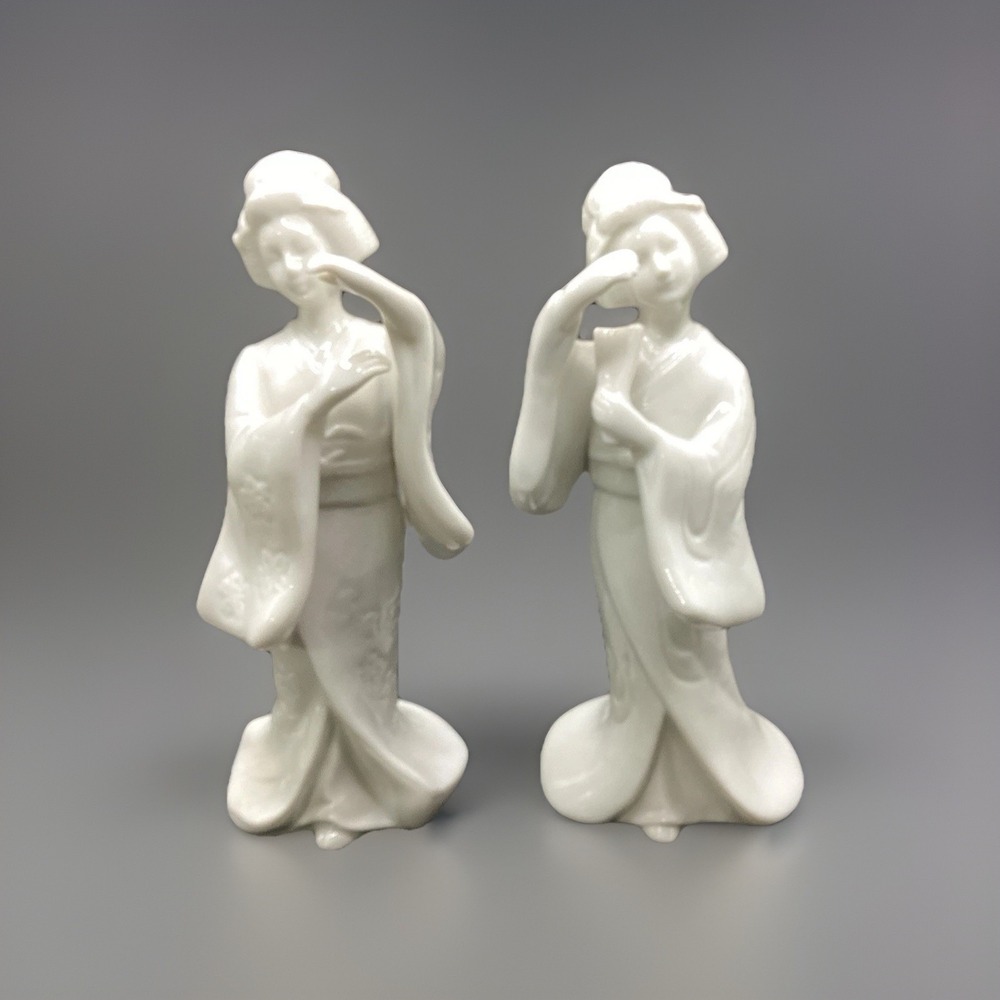 Two Homco 1443 Vintage Japanese Women Geisha Girls Figurines White‎ Porcelain